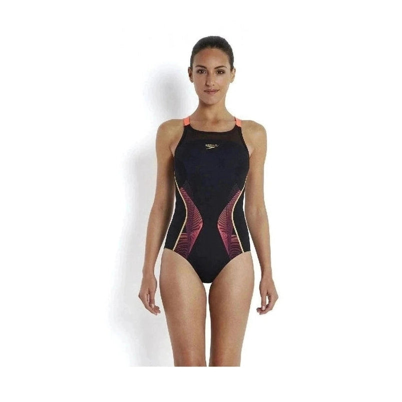 Speedo Ladie's Fit Pinnacle Swimsuit - Black/Red/Gold | WrightSport
