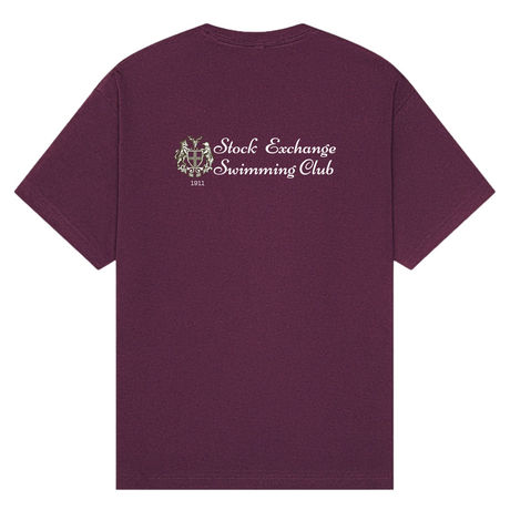 Stock Exchange Swimming Club - BURGUNDY Lutra Unisex H/weight Cotton Boxy Tee