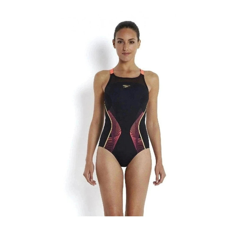 Speedo Ladie's Fit Pinnacle Swimsuit - Black/Red/Gold | WrightSport