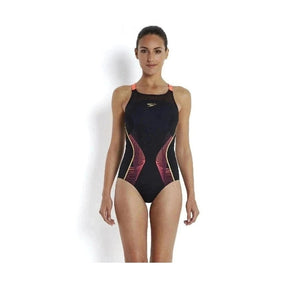 Speedo Ladie's Fit Pinnacle Swimsuit - Black/Red/Gold | WrightSport
