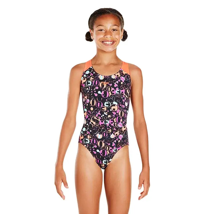 Speedo Girls Funsplash Splashback Swimsuit Black Red front
