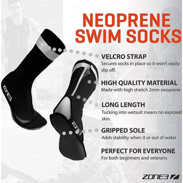 Zone3 Neoprene Swim Socks - Black/ Silver